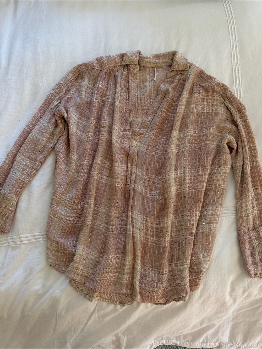 Free People Dusty Rose & Gold Sequin V-Neck Tunic